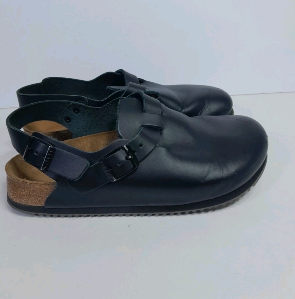 Black Leather Clogs with Adjustable Strap - image 2